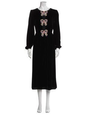 Saloni Camille Velvet Rainbow Bow Dress – Black, Embellished, Midi Length
